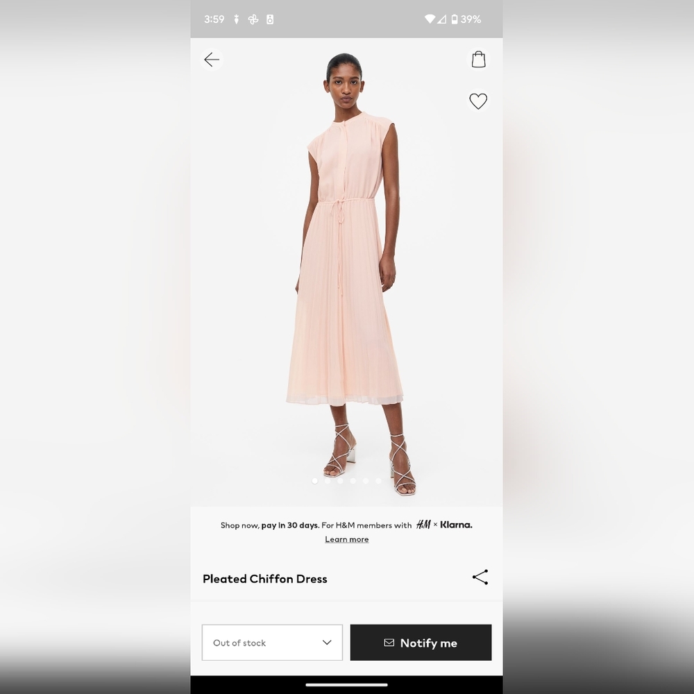 H&M Pleated Chiffon Dress Pink Size Medium